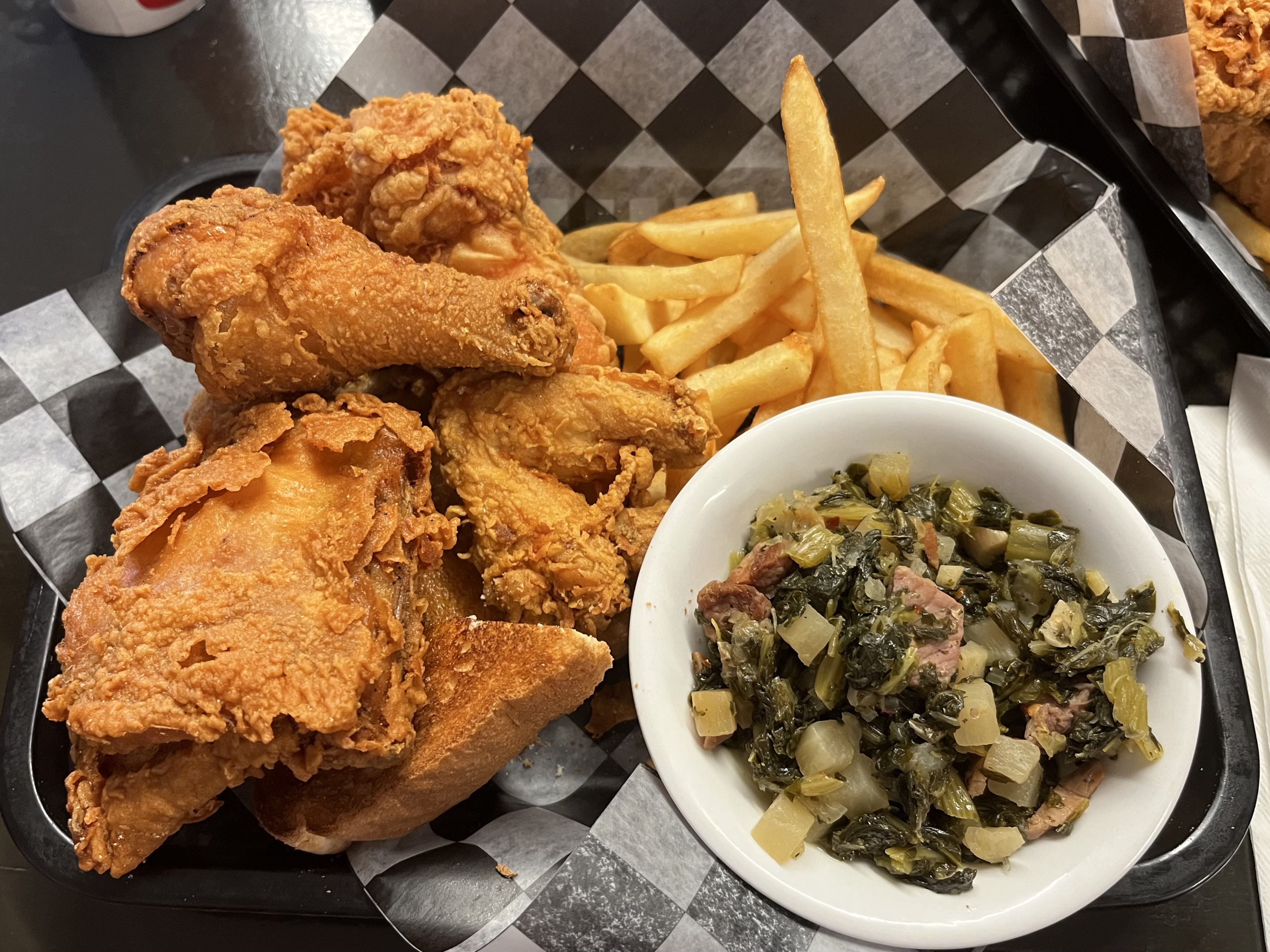 Friend Chicken, Greens, Fries