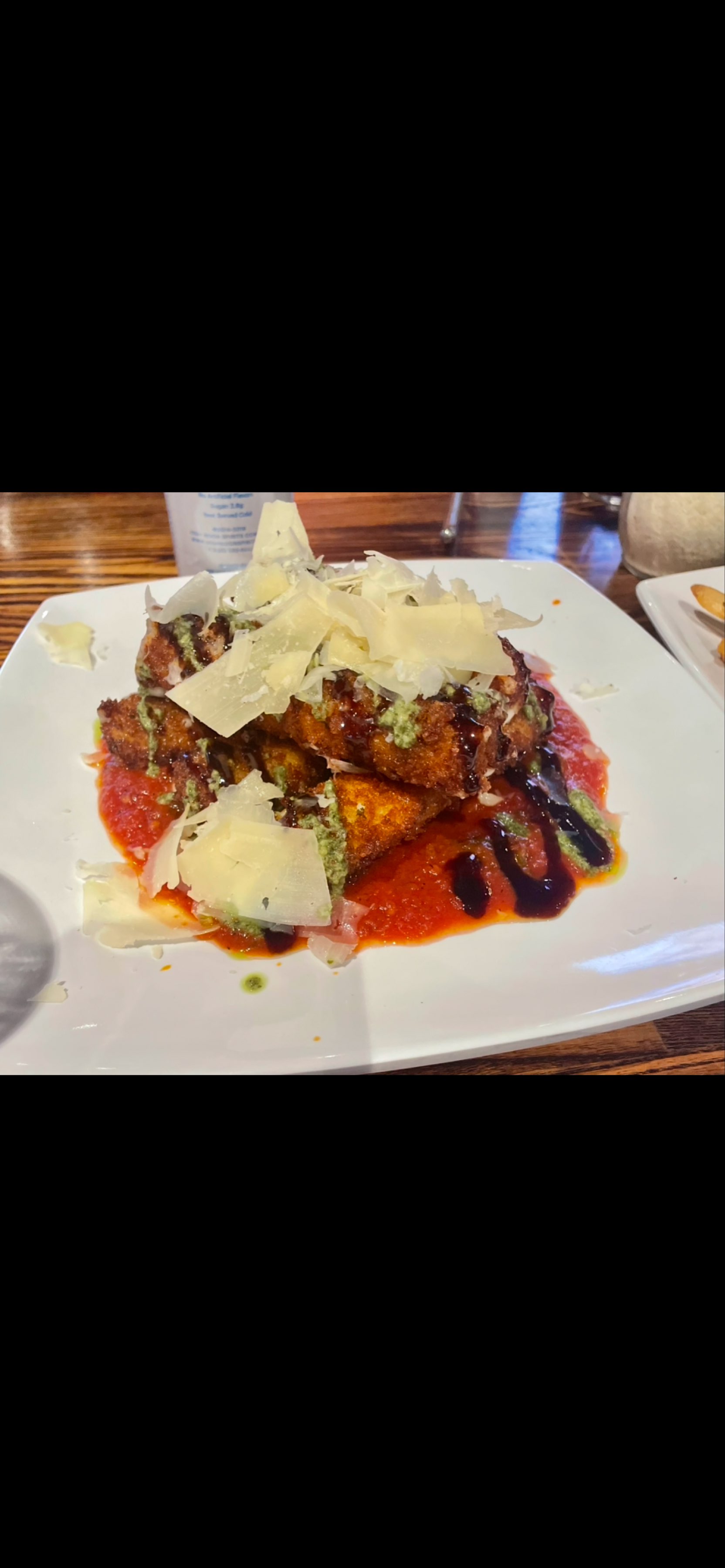 Mozzarella Sticks With Balsamic, pesto and marinara sauce