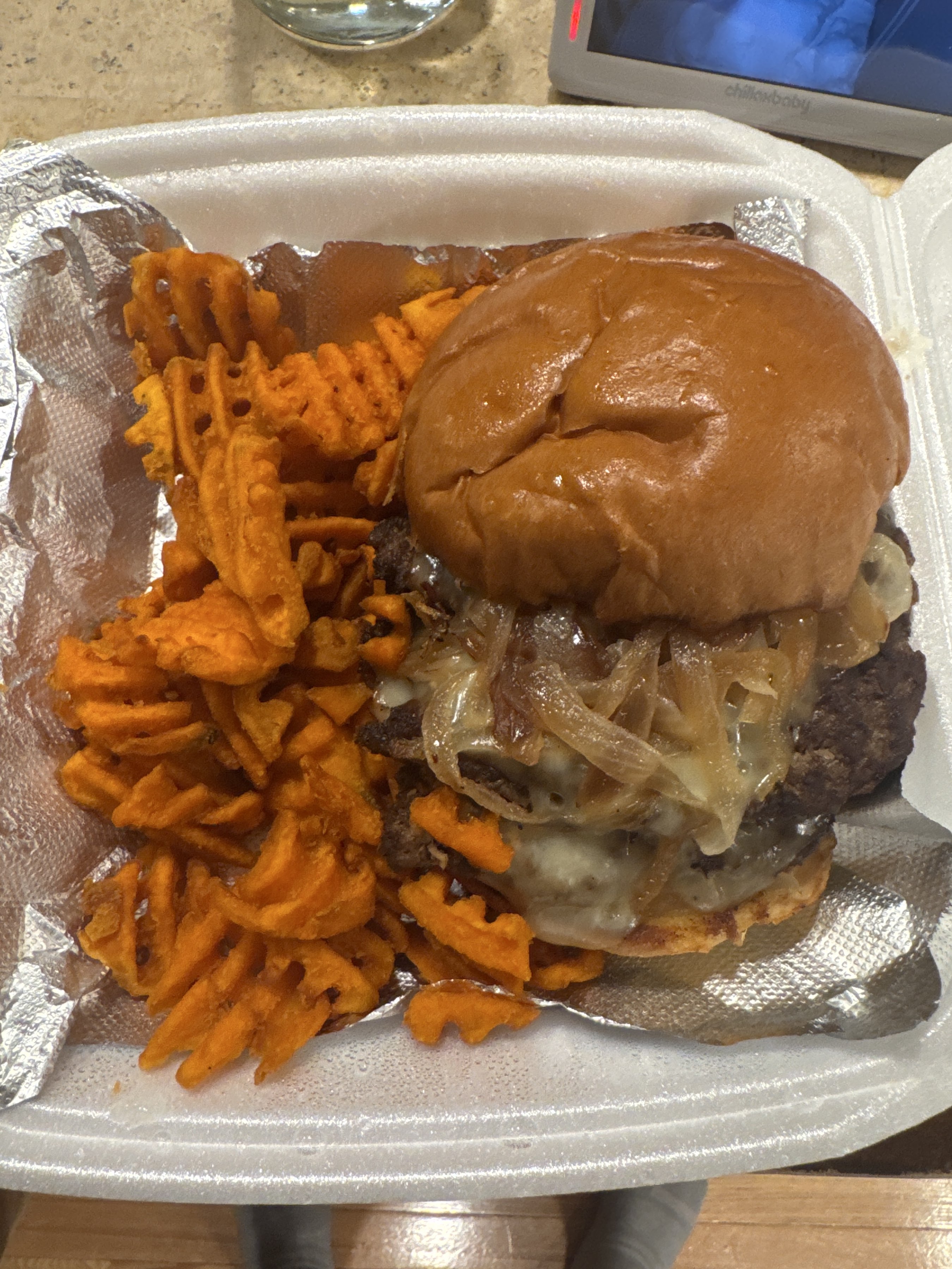Oklahoma Smash Burger + Sweet Potato Waffle Fries